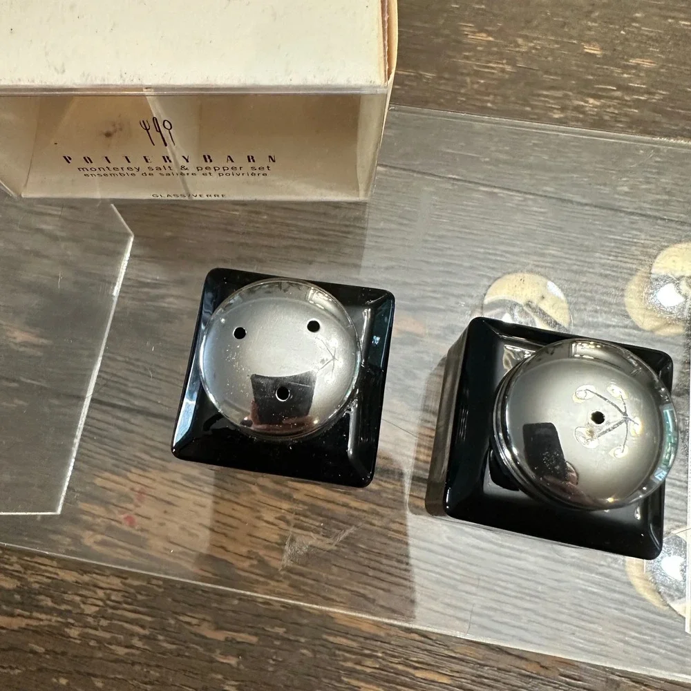 Pottery Barn Monterey collection Dark Blue Icecube Salt and Pepper Shakers NEW